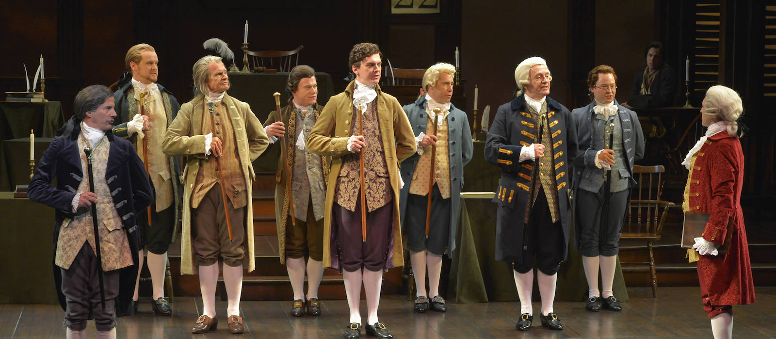 Jarrod Zimmerman (Edward Rutledge) and cast singing ‘Cool, Cool, Considerate Men’ from 1776 at American Conservatory Theater in San Francisco, CA